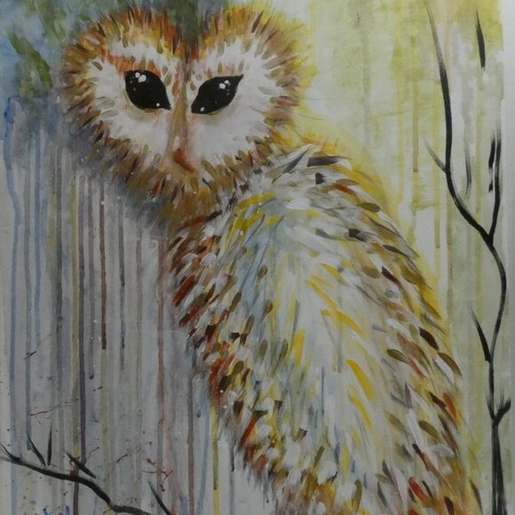 Acrylic Painting OWL in the Woods Impressionism Expressionism Original by Artist - Picture 9 of 9